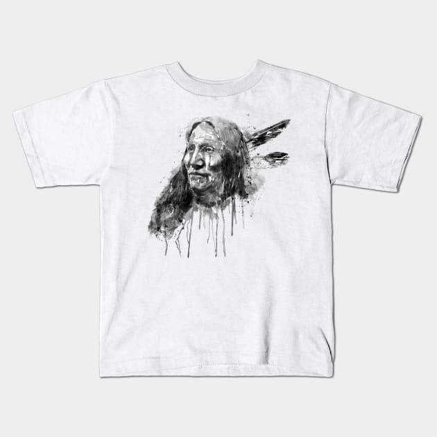 Native American Portrait Black and White Kids T-Shirt by Marian Voicu